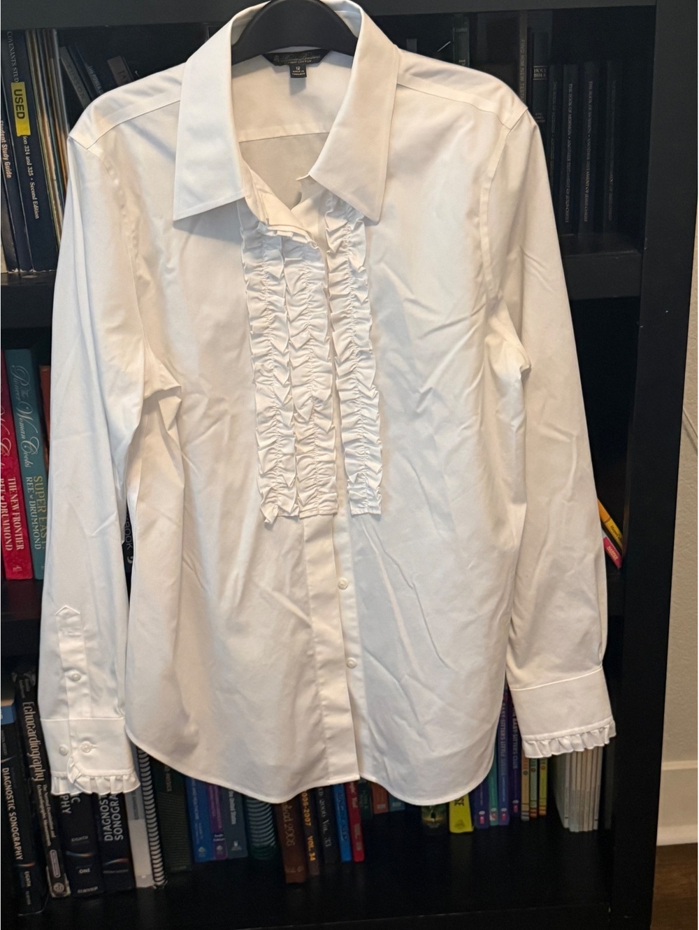 Brooks Brothers Women's White Ruffled Front Dress Shirt Size 12 Supima Cotton
